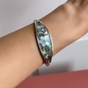 Vintage Silvertone Flower Bangle Cuff Bracelet